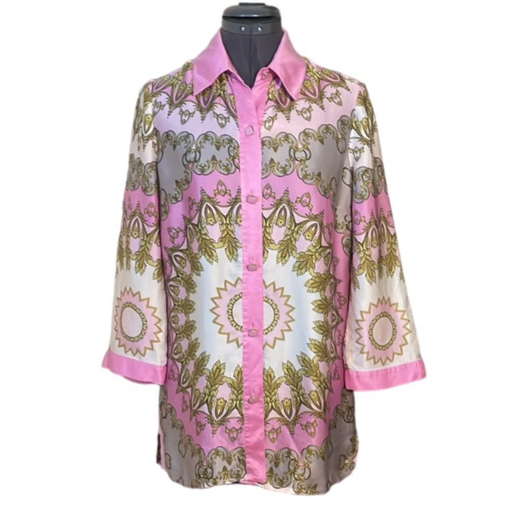Luisa Spagnoli Pink Print Silk Blouse Size Small